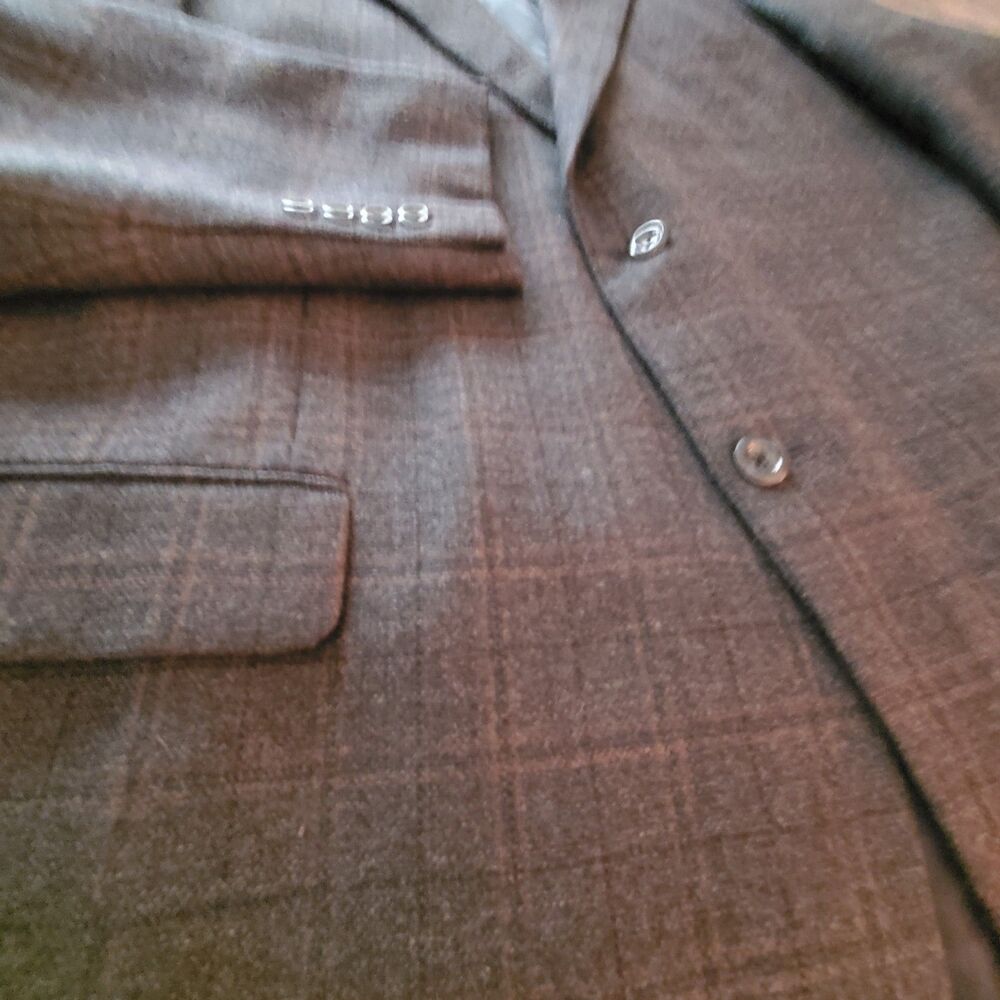 Pronto Uomo Platinum 100% Wool Mens 48L Blazer Suit Jacket Sport Coat Brown Grey